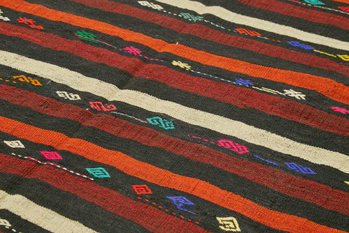 Striped Kilim Brown Striped Goat Hair Handmade Rug 7'11'' x 11'5''