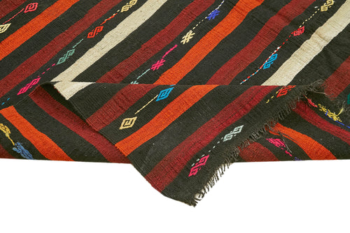 Striped Kilim Brown Striped Goat Hair Handmade Rug 7'11'' x 11'5''