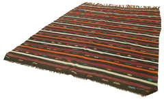 Striped Kilim Brown Striped Goat Hair Handmade Rug 7'5'' x 10'4''