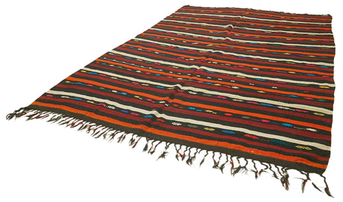 Striped Kilim Brown Striped Goat Hair Handmade Rug 8'2'' x 11'1''