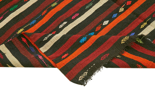 Striped Kilim Brown Striped Goat Hair Handmade Rug 8'2'' x 11'1''