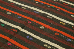 Striped Kilim Brown Striped Goat Hair Handmade Rug 7'9'' x 10'6''