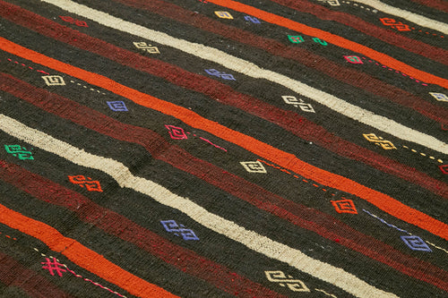 Striped Kilim Brown Striped Goat Hair Handmade Rug 7'9'' x 10'6''