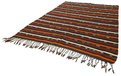 Striped Kilim Brown Striped Goat Hair Handmade Rug 7'9'' x 10'4''