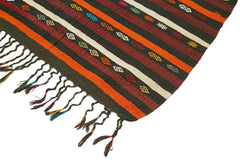 Striped Kilim Brown Striped Goat Hair Handmade Rug 7'9'' x 10'4''