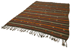 Striped Kilim Brown Striped Goat Hair Handmade Rug 7'0'' x 10'1''