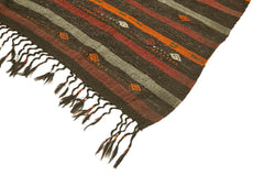 Striped Kilim Brown Striped Goat Hair Handmade Rug 7'0'' x 10'1''
