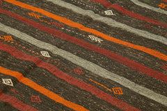 Striped Kilim Brown Striped Goat Hair Handmade Rug 7'0'' x 10'1''