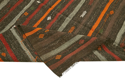 Striped Kilim Brown Striped Goat Hair Handmade Rug 7'0'' x 10'1''