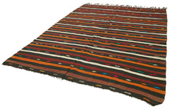 Striped Kilim Brown Striped Goat Hair Handmade Rug 7'8'' x 10'11''