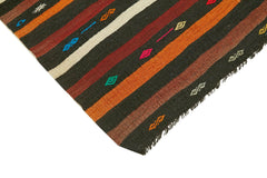 Striped Kilim Brown Striped Goat Hair Handmade Rug 7'8'' x 10'11''