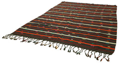 Striped Kilim Brown Striped Goat Hair Handmade Rug 7'9'' x 10'10''