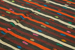 Striped Kilim Brown Striped Goat Hair Handmade Rug 7'9'' x 10'10''