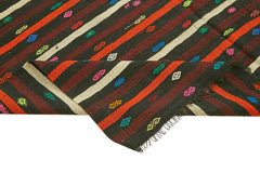 Striped Kilim Brown Striped Goat Hair Handmade Rug 7'9'' x 10'10''