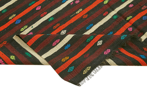 Striped Kilim Brown Striped Goat Hair Handmade Rug 7'9'' x 10'10''