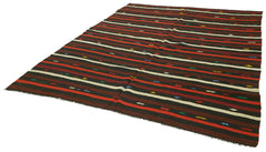 Striped Kilim Brown Striped Goat Hair Handmade Rug 7'3'' x 9'7''