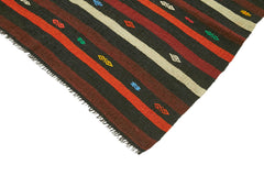 Striped Kilim Brown Striped Goat Hair Handmade Rug 7'3'' x 9'7''