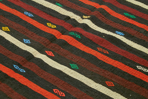 Striped Kilim Brown Striped Goat Hair Handmade Rug 7'3'' x 9'7''