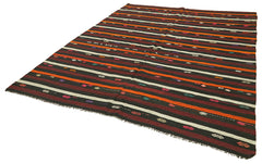 Striped Kilim Brown Striped Goat Hair Handmade Rug 7'5'' x 9'6''