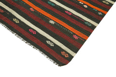 Striped Kilim Brown Striped Goat Hair Handmade Rug 7'5'' x 9'6''
