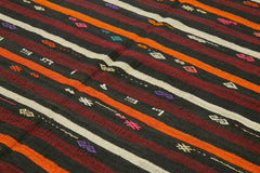 Striped Kilim Brown Striped Goat Hair Handmade Rug 7'5'' x 9'6''