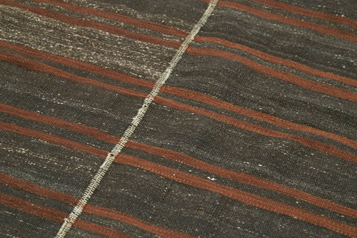 Striped Kilim Brown Striped Goat Hair Handmade Rug 4'6'' x 9'11''