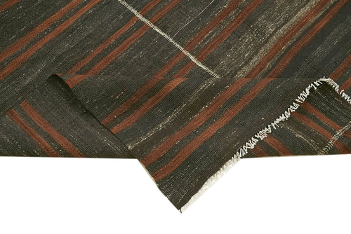 Striped Kilim Brown Striped Goat Hair Handmade Rug 4'6'' x 9'11''