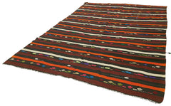 Striped Kilim Brown Striped Goat Hair Handmade Rug 7'5'' x 10'8''