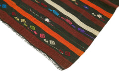 Striped Kilim Brown Striped Goat Hair Handmade Rug 7'5'' x 10'8''