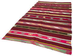 Striped Kilim White Striped Goat Hair Handmade Rug 5'4'' x 9'6''