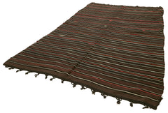 Striped Kilim Brown Striped Goat Hair Handmade Rug 6'11'' x 11'2''