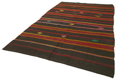 Striped Kilim Brown Striped Goat Hair Handmade Rug 6'10'' x 12'2''