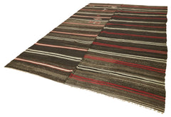 Striped Kilim Brown Striped Goat Hair Handmade Rug 7'9'' x 12'5''