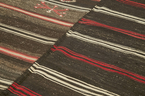 Striped Kilim Brown Striped Goat Hair Handmade Rug 7'9'' x 12'5''