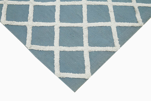 Nepal Geometric Blue Geometric Wool Cotton Handmade Rug 8'0'' x 10'0''