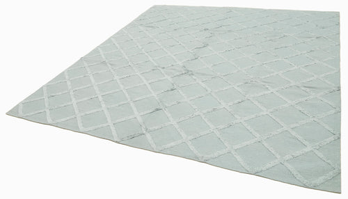 Nepal Geometric Blue Geometric Wool Cotton Handmade Rug 8'0'' x 10'0''