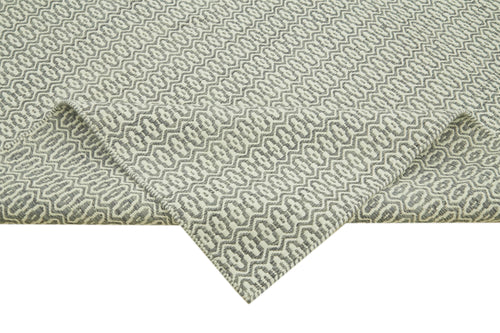 Nepal Geometric Grey Geometric Wool Cotton Handmade Rug 9'0'' x 12'0''