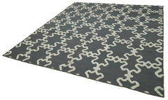Nepal Geometric Grey Geometric Wool Cotton Handmade Rug 8'0'' x 9'1''
