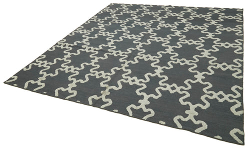 Nepal Geometric Grey Geometric Wool Cotton Handmade Rug 8'0'' x 9'1''