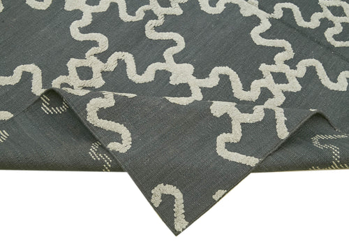 Nepal Geometric Grey Geometric Wool Cotton Handmade Rug 8'0'' x 9'1''