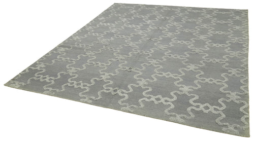 Nepal Geometric Grey Geometric Wool Cotton Handmade Rug 8'0'' x 10'0''