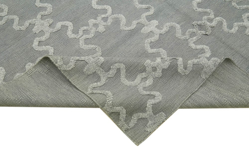 Nepal Geometric Grey Geometric Wool Cotton Handmade Rug 8'0'' x 10'0''
