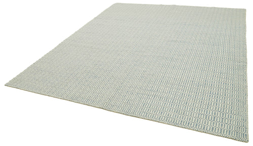 Nepal Geometric Blue Geometric Wool Cotton Handmade Rug 8'0'' x 10'0''