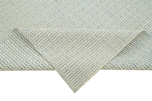 Nepal Geometric Blue Geometric Wool Cotton Handmade Rug 8'0'' x 10'0''