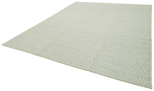 Nepal Geometric Blue Geometric Wool Cotton Handmade Rug 9'0'' x 12'0''