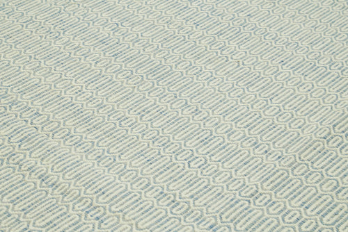 Nepal Geometric Blue Geometric Wool Cotton Handmade Rug 9'0'' x 12'0''