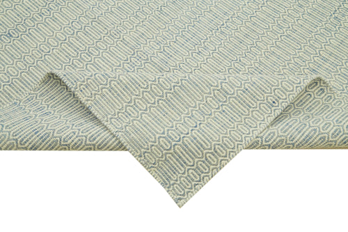 Nepal Geometric Blue Geometric Wool Cotton Handmade Rug 9'0'' x 12'0''