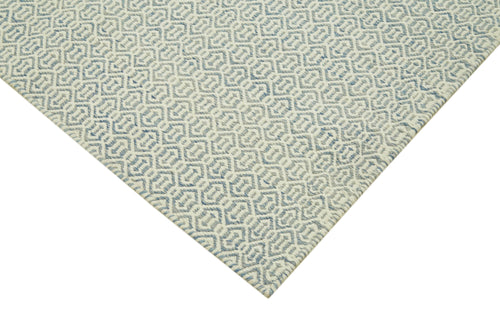 Nepal Geometric Blue Geometric Wool Cotton Handmade Rug 9'0'' x 12'0''
