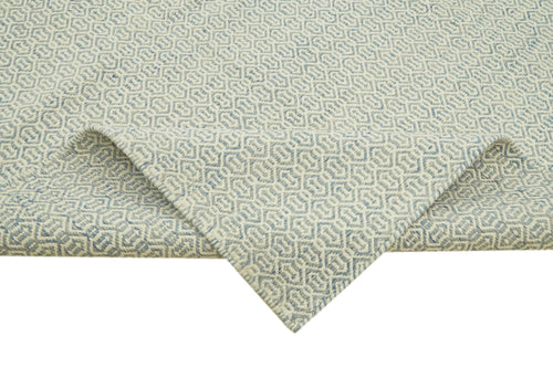Nepal Geometric Blue Geometric Wool Cotton Handmade Rug 9'0'' x 12'0''