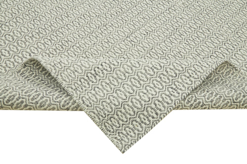 Nepal Geometric Grey Geometric Wool Cotton Handmade Rug 9'0'' x 12'0''